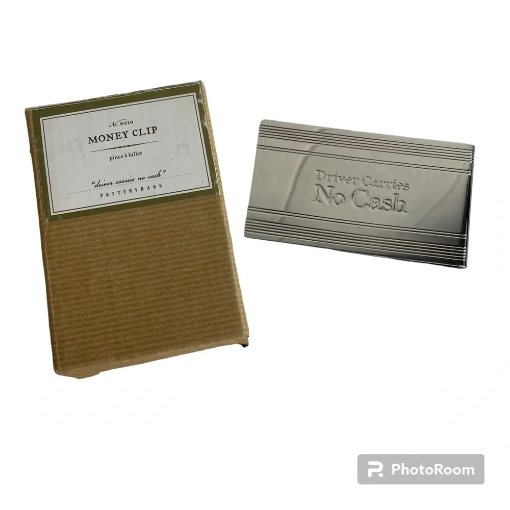 Pottery Barn Money Clip Silver Toned Metal “Driver Carries No Cash” New With Box